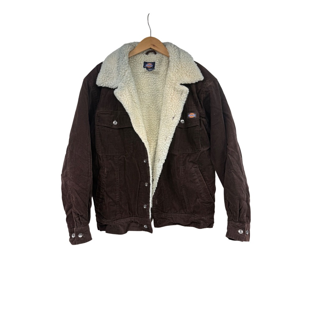 Vintage Dickies Mens Corduroy Sherpa Lined Trucker Jacket Brown Large Y2K